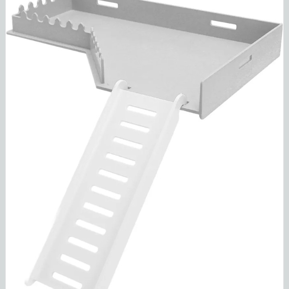 Small Pet Habitat Platform with Ramp - Gray and White